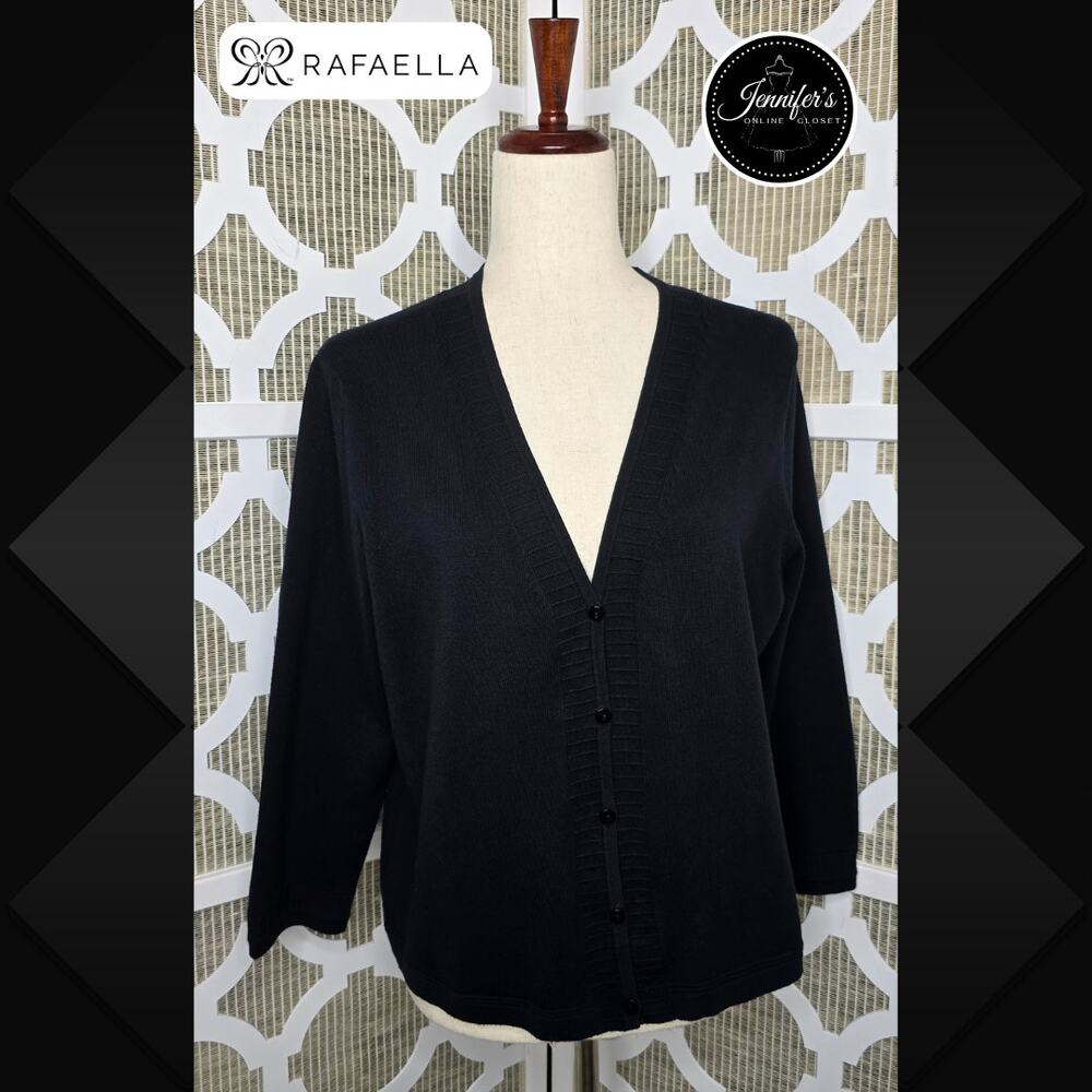 Rafaella Women's Ribbed V-Neck 3/4 Sleeve Cardigan Size L